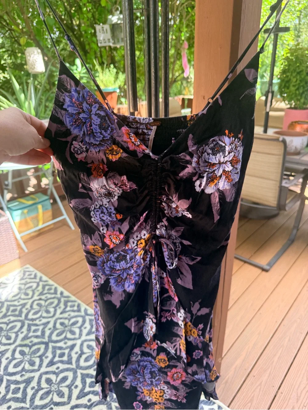 Free People Floral V-Neck Mini Dress in Black and Lavender